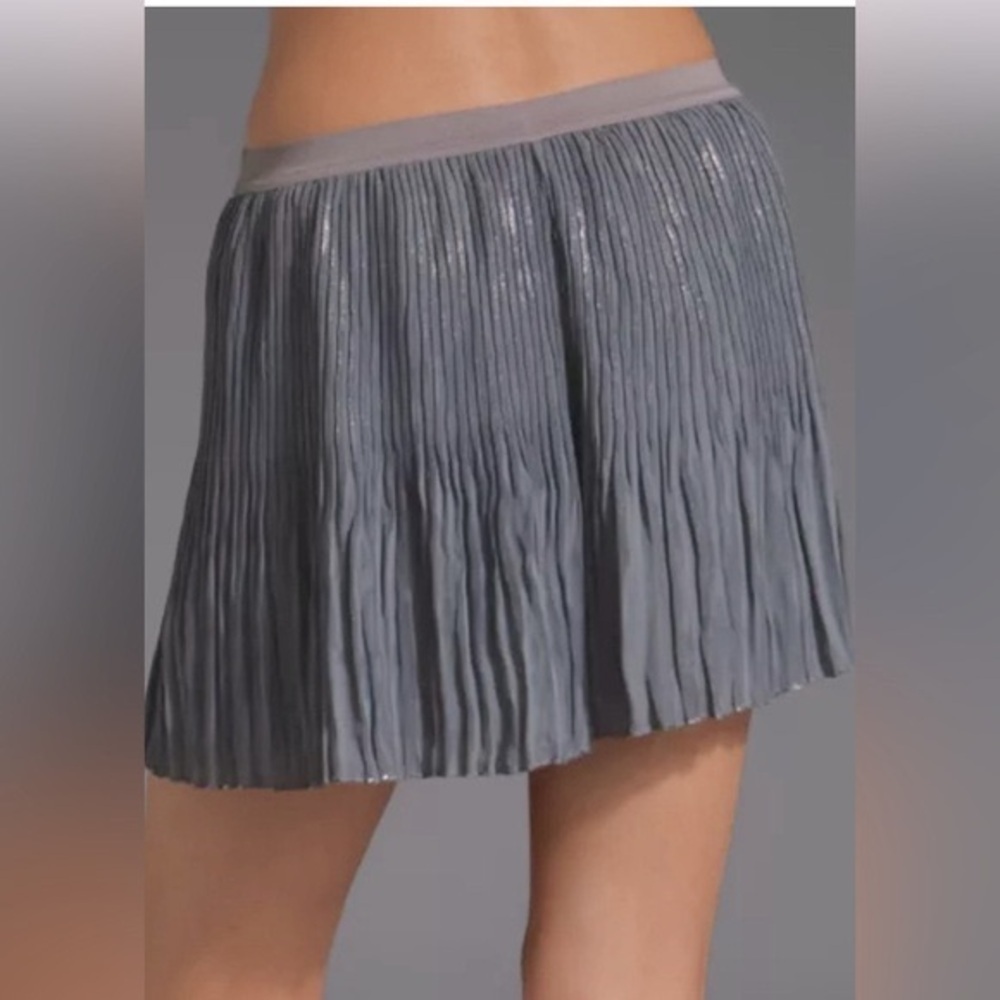 Free People Gray Accordion Metallic Dress Shorts Flouncy Flowy Sheer L - Picture 2 of 10